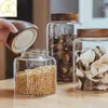 Food Savers Storage Containers 1.25/1.95/2.5/3.4L glass circular food storage jar with wooden lid kitchen coffee beans tea granule household snack H240425