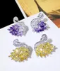 Fashion Shining CZ Zircon S925 Boucles d'oreilles de pote de créateurs à aiguille en argent pour les femmes coréennes douces de cristal violets