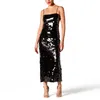 Casual Dresses Ladies Black Spaghetti Strap Cocktail Long Maxi Dress Silver Sequin Women Party