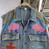 Giubbotti da donna Spring Autumn Rivets Paillettes stelle ricami in denim jeans jeans diamanti giubbotto moto cristallo cowboy canotte con cintura da cowboy