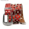 Ceintures New Western Diamond Stud Band Sparkling Rignestone Band Cowboy Girl Cinto de Strass Skull Womens Fashion Ceinture Women Q240425