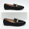 Casual Shoes 2024 Women Flats Female Metal Chain Office Lady Soft Sole Rivet Solid Colors Slip On Velvet Leather Plus Size Punk