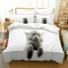 Set Cat Däcke Cover Set Girls Boys Sweet Blue Cat 3D Print Bedding Set Bold Blue Animal Double King Size Polyester Quilt Cover