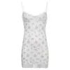 Casual Dresses Sweet Floral Print Strap Mini Dress Pet Y2K Vintage Stitched Sleeveless Short Lady Club Party Sexy Outfits