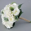 Decoratieve bloemen Wedding Artificial Rose Berries Bouquets met groenbladeren Romantisch handgemaakt vintage vintage Holding Centerpiece Party