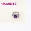 Cluster Rings 925 Sterling Silver Wide Face Ring Embellished With Big Purple Crystal Stone Cubic Zirconia Birthday Gift