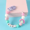 カスタムパーソナライズされた名前Pacifier Holder Chain Handmade Beech Clip Silicone Teether Toy Toy Born Chew Gift 240418