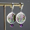 Dangle Earrings Trendy Colorful Paint Drop Women Exquisite Jewelry Round Metal Purple Stone Pearl Gift