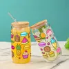 Tumblers 16oz Fruit Dessert Pattern Clear Drinking Glass Can With Bamboo Lid And Straw Juice Cup For Hot/Cold Drinks Drinkware Gift H240425