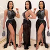 Fashion Nightclub Strass -Pailletten -Pailletten Mesh Sexy Quastenkleid zweiteilige Set für Frauen 1155