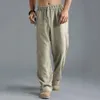 Mens katoenen linnen Casual broek mode zomer ademende losse broek voor mannelijke vaste elastische taille lange joggingbroek s-5xl 240420