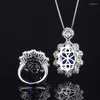 Cluster Rings Fashion Trend S925 Sterling Silver Inlaid 5a Zircon Big Dan Tanzanite Pendant Ring Geometric Ladies Personality Suit