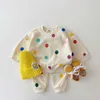 Mädchenkleider 2024 neue Frühlingsbaby Kleidung Sets süßes Nähkleid reine Baumwolle Langarm weibliche Baby -Cartoon -Druckkleider Kleidung 2404