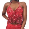 6q9o Stage Wear Belly Dance Fringe Top Top Nightclub Performance Halter Bra Dance Wear D240425