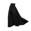 Skirts Women Maxi Skirt Solid Color Lace-up High Waist Elegant A-line Big Swing Wide Band Pleated Ankle Length Loose