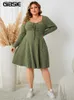 Gibsie plus taille sweettheart cou noue avant alinér dres automne vintage manche long-tricot côtelé robes d'hiver décontractées 240412