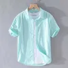 T-shirts High Quality Cotton Linen Mens Summer Fashion Shirt Solid Color Simple Casual Short Sleeve Blouses Basic Thin Breathable TopsL2404