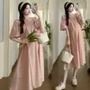 Zwangerschapsjurken Zwangere vrouwen zomerjurk lange losse zwangerschapskleding vaste kleur korte mouwen korte mouw plus size zwangerschap casual jurk schouderloos