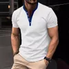 T-shirt masculin à col en V 2024 Couleur solide Stripe Bouton décontracté surdimensionné xxxl à manches courtes à la mode