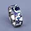 Band Rings 925 Silver Exquisite New Womens for Ring Blue Emalj Flower Fashion Handgjorda smycken Wedding Bridal H240425
