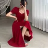 Urban Sexy Dresses Solid Puff Short-Sleeved Elegant Dress Women Clothing Wedding Guest New Year Women Fashion High Waist Slim Evening Party DressesL2404