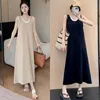 Casual Dresses YZJNH 2024 Summer Long Dress Women's Korean Edition Loose Round Neck Sleeveless Solid Color Large Size Tank Top