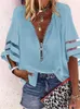 Blouses pour femmes Patchwork Patchwork Fared Sleeve Mesh Solid Shirt 2024 Été Femmes Zipper V-Neck Loose Casual Clouse Blouse Tops Streetwear