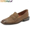 Casual skor totomela 2024 vintage fyrkantiga tå fårskinn kvinna kontor damer vårlägenheter loafers glider på