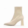 أحذية الموضة الحياكة المرأة في الكاحل أحذية الأحذية أحذية الأحذية أنثى الكعب العالي المدببة إصبع القدم السيدات أحذية قصيرة تمتد أحذية H240425