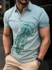 Polos de polos masculinos colorido água-viva 3D impressão masculina camisa pólo