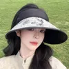 Wide Brim Hats Ink Style Personalized Empty Top Hat Women Summer Large Seaside Sun Cap Students Outdoor UV Protection Retro Visor