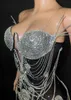 Wear sur scène Chaînes en strass de cristaux Robe de tube Femme Femme Sexy Mesh Prom Célébreuses de robe d'anniversaire Shoot Show Show Wear Wear D240425