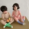 Pyjamas Kids Pyjama Cotton Sleepwear Lange mouw T -stukken en broek 2pcs Casual Boys Sleepsuit Girls Kleding H240425