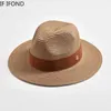 Chapeaux à bord large chapeau seau Nouveau d'été Str Str Womens Panama Tourist Beach Sun Hat Ribbon Decoration Elegant Luxury Jazz Hat J240425