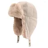 Berets 2024 Faux Fur Bombers Hats for Women Men Zima Zagęsiona Keep Warflap Cap Unisex Outdood Windorproof Rosyjskie kapelusz narciarski