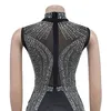 Kvinnor Urban Sexy Dresses Rhinestone Crystal Mesh Patchwork Sheer Bodycon Dress Seating Birthday Clubwear Maxi Dresses