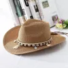Gemvie Shell Tassels Cowgirl Summer Hat Słomka dla kobiet mężczyzn Western Cowboy Lady Trendy Trend Sun Beach Cap 240423