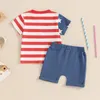 Clothing Sets 4th Of July Baby Boy Outfit Short Sleeve Stars Stripes Print T-shirt With Solid Color Shorts Toddler Summer Clothes
