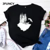 T-shirt Jfuncy Summer Cotton Women T-shirt Wolf Mountain Graphic print vrouwelijke tee Harajuku Casual t-shirt dame shirts tops