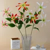 Decorative Flowers 3 Heads Artificial Lily Flower Branch Wedding Floral Arrangement Accessories Home Table Vase Ornament Christmas Decor Po