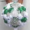 Fiori del matrimonio Janevini Vintage Satin Rose Bridal Bouquet Crystal White Green White Bilded con nastro