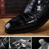 Chaussures habillées ourui True Crocodile Manuel Geatine en cuir authentique Black Lace-Up Business Single Men Single