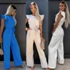 Damen Jumpsuits Rompers Womens ärmellose Khaki Jumpsuit Elegantes Büro Damen Lace Oneck Faltenpocket Office Damen -Jumpsuit 2024 Sommer Wide Leg Game Set Y240