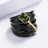 Anneaux de bande 925 Silver deux tons incrustés Topaz Green Zircon Ring Special Design Black Gold Engagement Bijoux Gift H240425