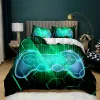 Uppsättningar Gamepad -täcke omslag Set Twin King Size Polyester Gaming Comporter Cover Gamer Decor för Teen Boys Green Neon Gamepad Bedding Set