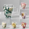 Becher 350 ml kreative Doppelwandkaffeetasse mit echtem trockenem Blütenfüllglas Geschenk Hoch Borosilikat Griff H240425