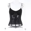 Women's Tanks Sexy Mesh See-through Stretching Camisole Tunic Splicing Cinched Waist Waistcoat