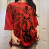 Camisetas femininas y2k vintage retro gótico grunge shirt o-gola curta manga curta harajuku skull impressão de halloween solo top estético