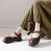 Klädskor 2024 blandade färg sandaler äkta läder snör upp kvinnor plattform strand stängd tå tjocka häl damer