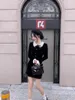 Casual jurken gkyocq Franse retro beroemde temperament vrouwen kleden vrouwelijke herfst lange mouwen splicing taille slanke zwarte fluwelen mini